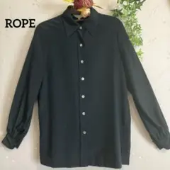 ROPE ロペ ボタンシャツ ロゴ模様 長袖 ブラック 光沢