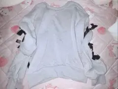 SHEIN グレー ニット パーカー トップス 韓国 リボン 裏起毛 ガーリー