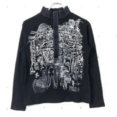 00年代 古著 手繪風 女力 圖案 半拉鍊上衣