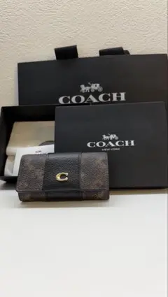 COACH 大人気！！ 5リングキーケース シグネチャー レザー ブラック