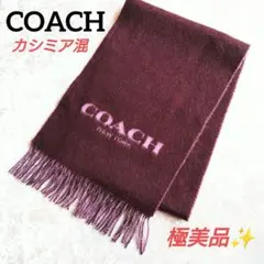 【極美品✨】★COACHマフラー★コーチロゴ付★紫系★カシミア混★リバーシブル★