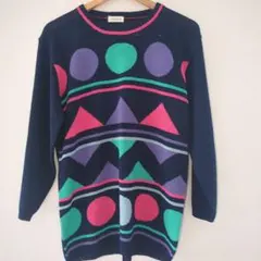 ヴィンテージ 総柄ニット セーター 日本製 麻混 80sレトロポップ 個性派