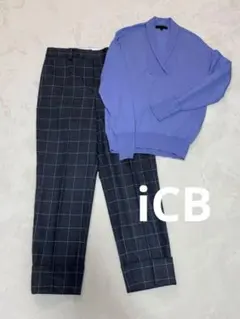 ICB ラベンダー カシミヤ混セーターとチェック柄 パンツセット