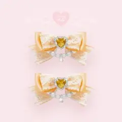 ヘア　クリップ　量産型　地雷　リボン　オレンジ　ロリータ　シルバー　推しカラー