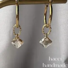 #472 スワロフスキー　ゴールデンシャドウクリスタル　フープピアス/イヤリング