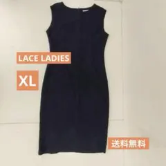 LACE LADIES 総レースドレス XL ネイビー ノースリーブ 膝丈のサムネイル