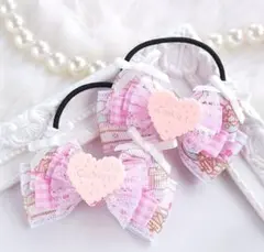 (343)ゆめかわ クッキー ヘアゴム♡ ハンドメイド ピンク チェック