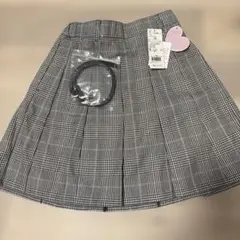 新品未使用グローバルワーク プリーツスカート チェック 黒ベルト160