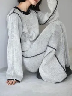 lumier 雙面撞色羅紋針織上衣+鉛筆裙