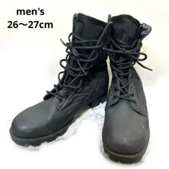 ブラック黒レザー革&布編み上げショートブーツメンズ8Rつま先樹脂安全靴