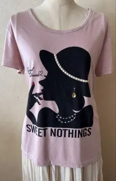 INGNI ピンク デザインプリント Tシャツ 半袖　装飾ビーズ付き