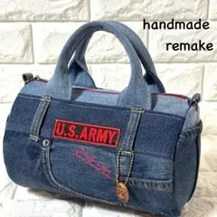 【handmade】 ●デニムリメイクバッグ●ドラム型　Ａ04