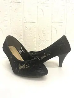 CLOSSHI 総レース　ブラック　パンプス24 結婚式　パーティー