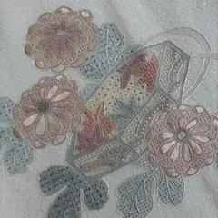 着物 裄66.5 付け下げ 正絹 汕頭刺繍 上品なデザイン U-9584