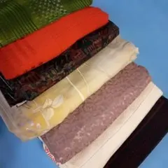 着物まとめ売り七着布地セット わ-2　多様な色と模様つけ下げ小紋等