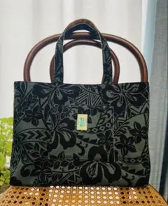 ハワイアン柄　帆布トートバッグ　A4サイズ フラ