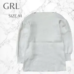 グレイル　シンプル　ボリュームスリーブ　クルーネック　五分袖　リブニット　M