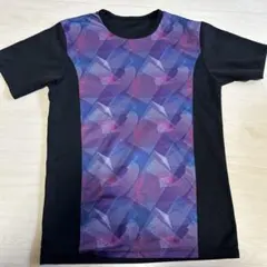 メンズ　トレーニングトップス　幾何学模様 半袖 トップス 黒と紫　Lサイズ　運動