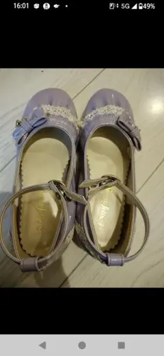 フォーマルシューズ ラベンダー リボン付き