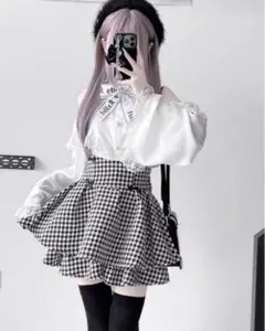 【セール】即日発送白黒チェック柄フレアスカートセットアップ　量産型