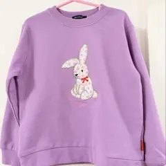 moujonjon トレーナー 120 女の子 うさぎ刺繍 紫 長袖 トレーナー