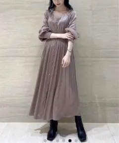 FRAY ID フレイアイディー　デコルテダイヤネックサテンワンピース　ピンク