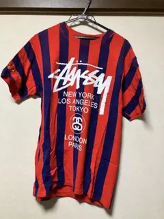 レア STUSSY ステューシー ストライプ ワールドツアー 半袖Tシャツ M