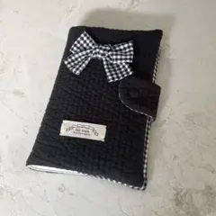 A6バインダー&バインダーカバーセット　韓国　ヌビ生地　ブラック　リボン バインダーカバー&バインダーセット リボン ヌビ 家計管理 セービング