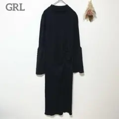 グレイル　ニットワンピース　S 黒　リブ　フレア袖　タイト　スリッド　無地　綺麗