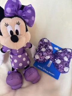 ミニー ぬいぐるみキーホルダー　スパンコール　リボン　ヘアゴム（紫）　まとめ売り