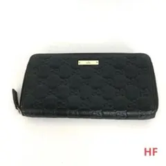 GUCCI グッチ シマレザー ラウンドファスナー 長財布 黒 レディース