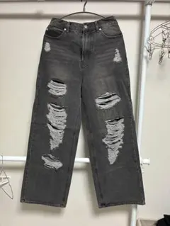 INGNI ダメージ加工 デニム ワイドパンツ ブラックのサムネイル