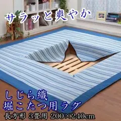 【B品】しじら織堀こたつ用カーペット ストライプ柄 長方形 200×240cm