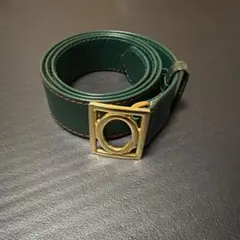 【極美品】クリスチャンディオール　ベルト　スクエア　レザー　グリーン　ゴールド