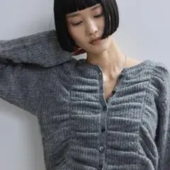 アダムエロペ【WEB限定】ダブルモヘアシャーリングカーディガン　グレー