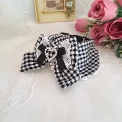 黒ギンガムチェック、わんちゃん猫ちゃん用襟付き首輪