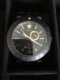 美品】ヴェルサーチ 革ベルト 4Pダイヤ スクエア メンズ 腕時計