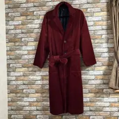 ワインレッド コーデュロイ ロングコート ベルト付き