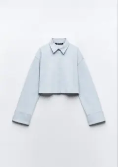 クロスオーバーバック クロップドシャツライトブルー長袖