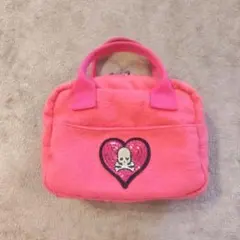 ピンクフリースポーチ ハート型スカル刺繍