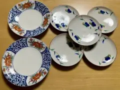 青とオレンジの花柄 小皿