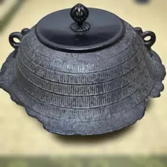 茶道具 鉄瓶 釜 霰地紋 環なし　置き炉用の釜のサムネイル