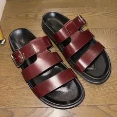 ZARA フラット 本革 サンダル 37 バーガンディー　ワインレッド