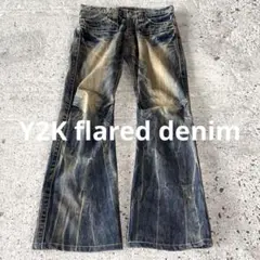 archive grunge damage flared denim Y2K