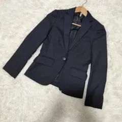 《美品》ザスーツカンパニー テーラードジャケット 36 紺 チェック ストレッチ