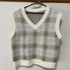 C.O.L.Z.A ベージュ チェック柄 ニットベスト S