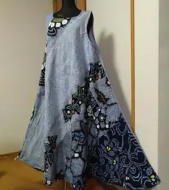 着物リメイク 有松絞りワンピース 前ボタン Lサイズ - メルカリ
