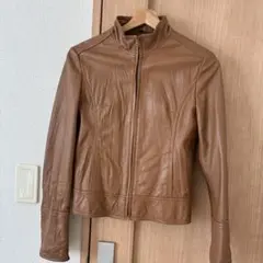 ブラウンレザー スタンドカラー ジャケット