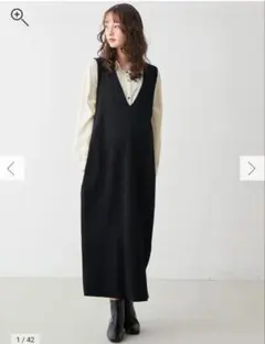 エンジェリーベ ポンチロングジャンパースカート　ブラック S-Mサイズ