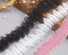 フリル付きレースリボン ブラック ホワイト ピンク 6m